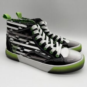 Ground Up BeetleJuice High Top Sneakers Womens Size 6.5 Black White Green Stripe